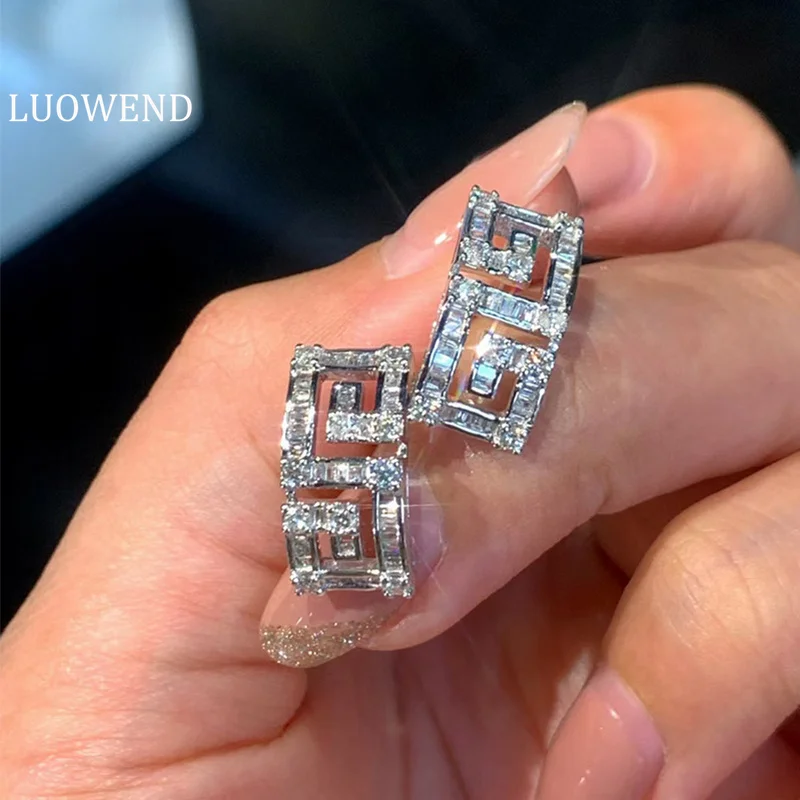 

LUOWEND 18K White Gold Earrings Women Stud Earrings Real Natural Diamond Bangle Luxury Party Fine Jewelry
