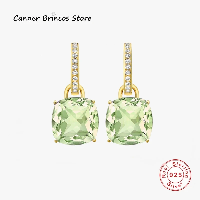 

CANNER Real 925 Sterling Silver Drop Earrings for Women Gorgeous Apple Green Crystal Earring Noble Wedding Birthday Fine Jewelry