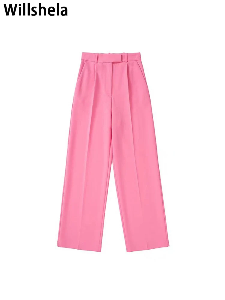 

Willshela женские модные однотонные длинные брюки винтажные с высокой талией на молнии спереди женские шикарные брюки