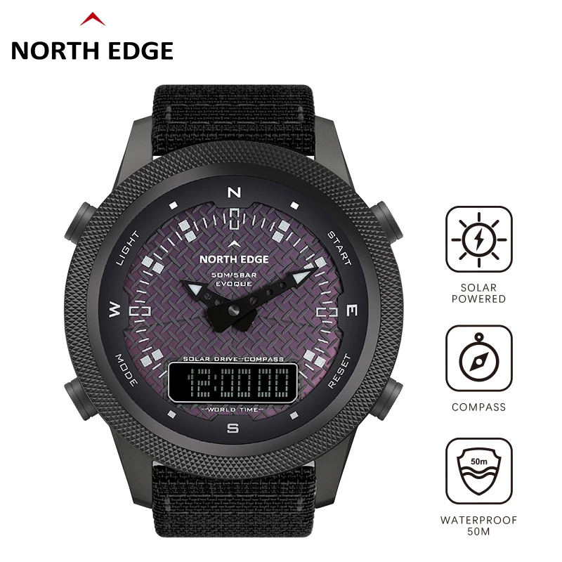 Мужские водонепроницаемые электронные часы NORTH EDGE с секундомером и компасом