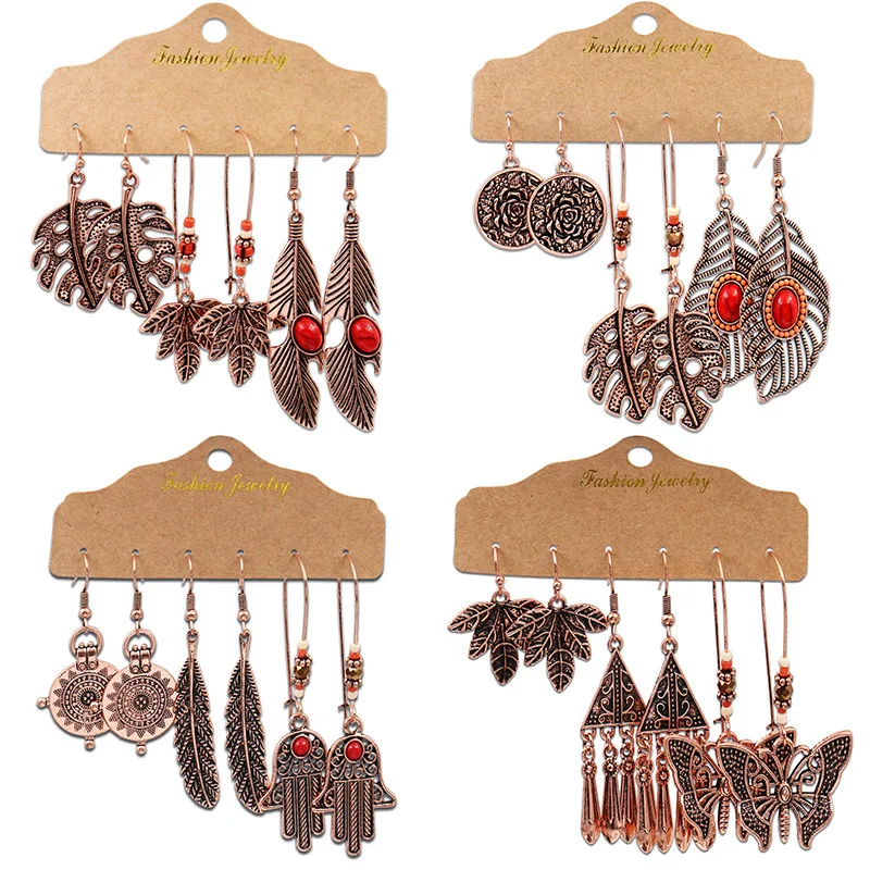 

3 Pairs Vintage Ethnic Boho Bohemian Dangle Earrings for Women Jewelry Sets Pride Indian Jumkha Earrings Boho Decor