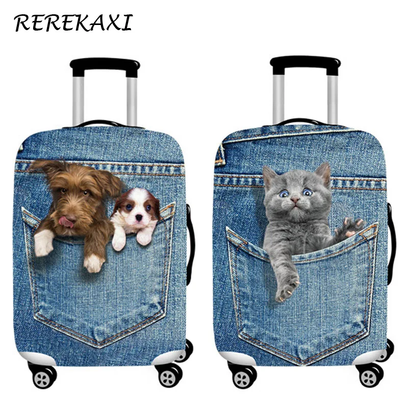 Cowboy Suitcase Case Cover 3D Cat Dog Luggage Elastic Protective Covers 18-32Inch Trolley Baggage Dust Cover Travel Accessories