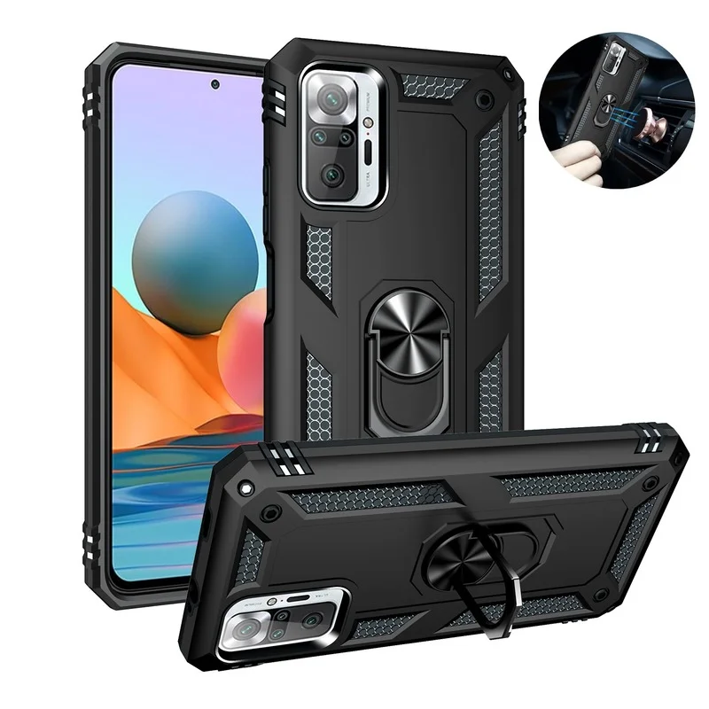 

For Xiaomi Redmi Note 10 10 Pro Max Case Armor Magnetic Ring Holder Kickstand Cover For Redmi Note 10 Pro Note10 S Phone Cases