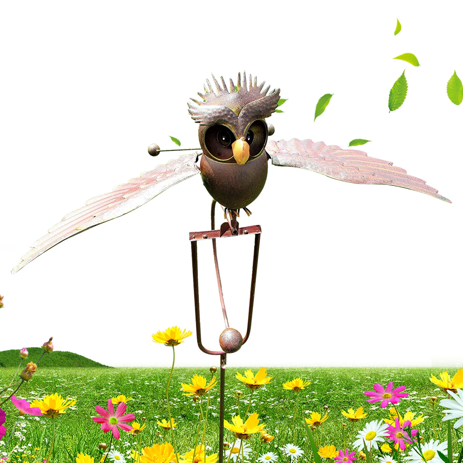 

Removable Metal Simulation Bird Yard Art Owl Decorations For Home Wing Flapping Kinetic Owl For Garden Outdoor Home Decorations