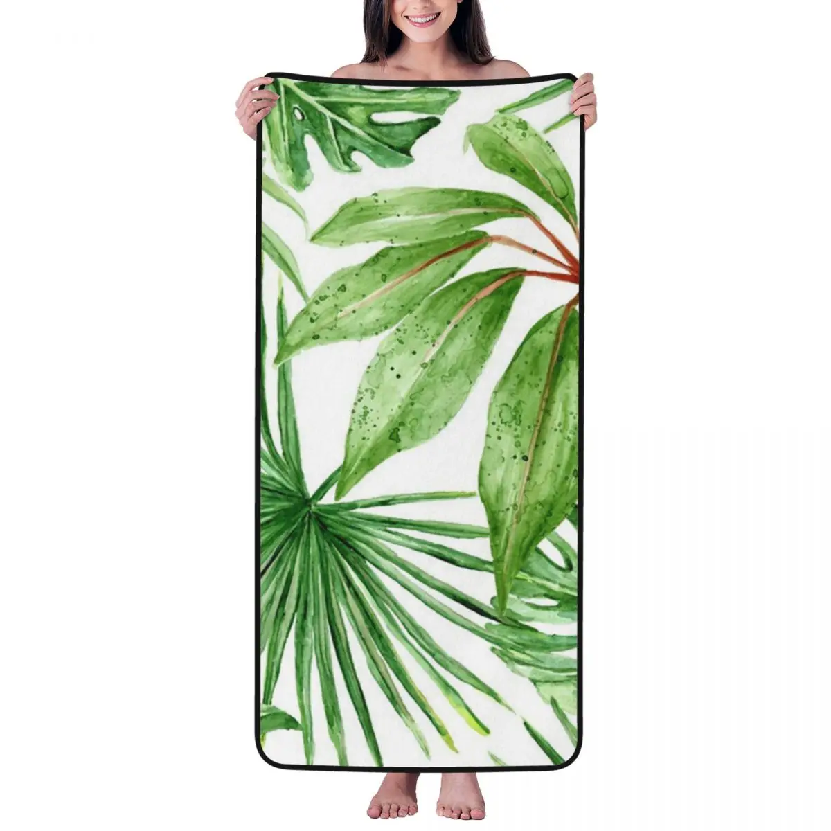 

Watercolor Palm Leaves Beach Towel for Adult Kids Microfiber Bath Towel Blanket for Camping Swim Pool Travel Beach Gym
