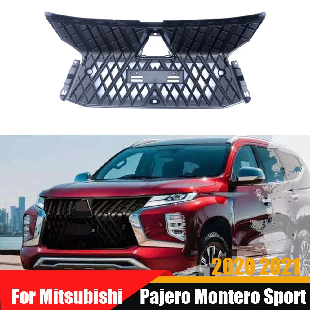 

Fit For Mitsubishi Pajero Montero Sport 2020 2021 Pickup Car Accessories Front Mesh Mask Cover ABS Chrome Grills Bumper Grille