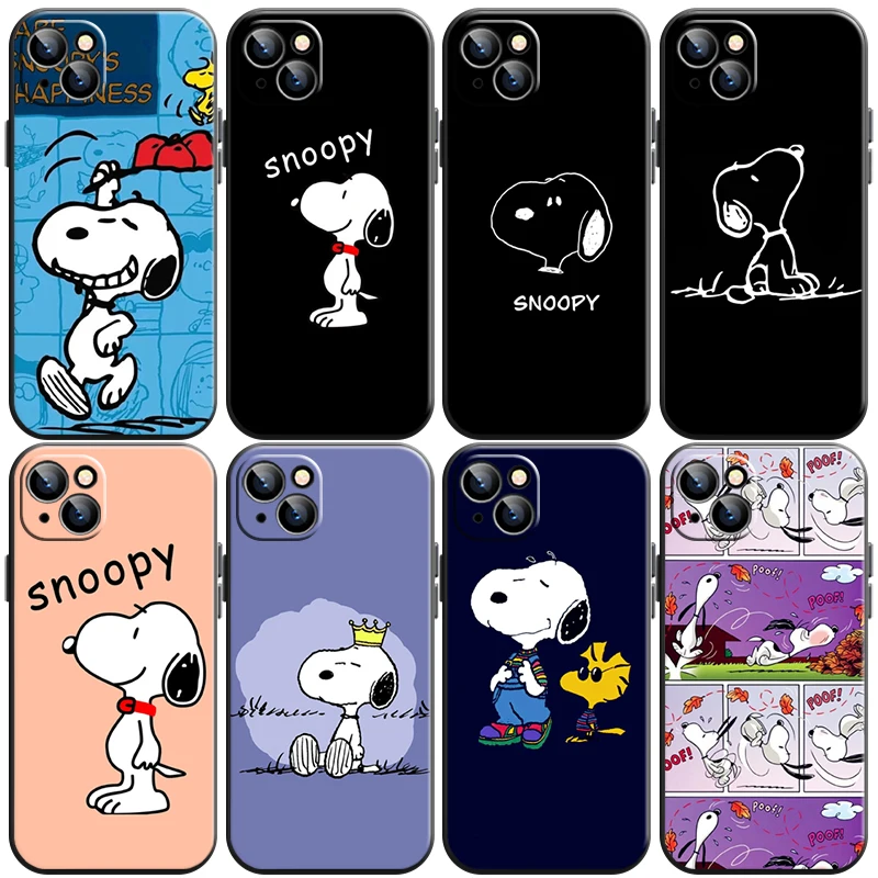 

Cartoon Snoopy Phone Case For Funda iPhone 11 13 Pro Max 12 Mini X XR XS Max 6 6s 7 8 Plus Black Liquid Silicon Celular Coque