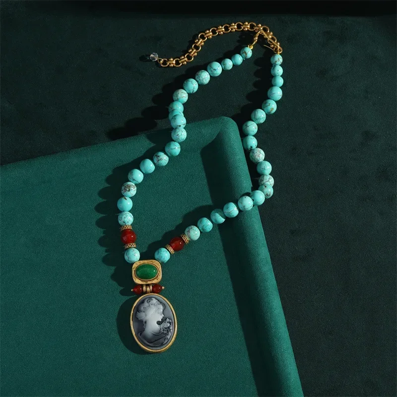 Набор ювелирных изделий ручной работы с головой красоты из синего камня