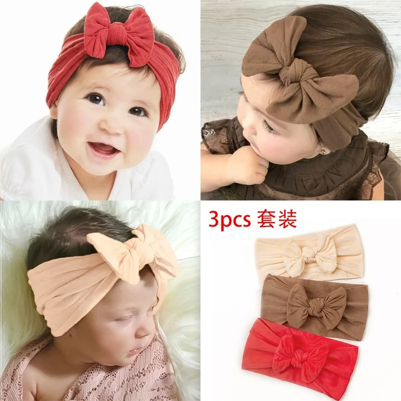 2022 New Children's Hair Accessories Three-piece Set Cute Baby Wide Bandana Nylon Baby Hair Band Kids Headband Baby Headband