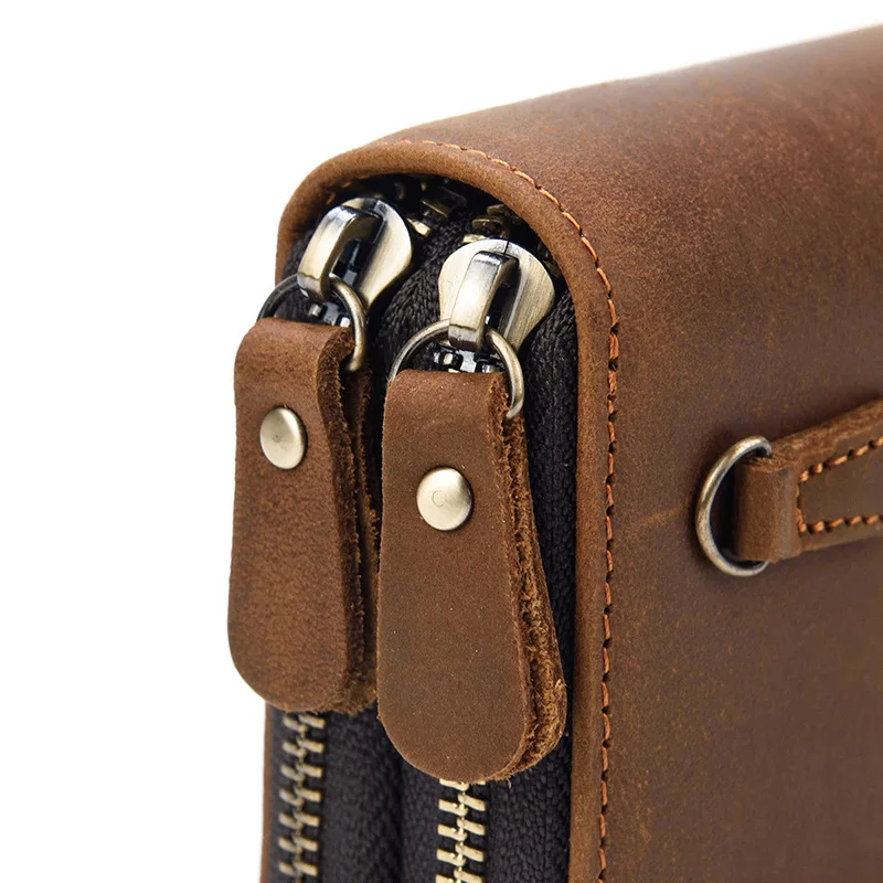 Men's Leather Long Wallet Card Holders For Men Luxury Brand Bag Coin Purses Double Zipper High Capacity Wallet Men Clutch Bag