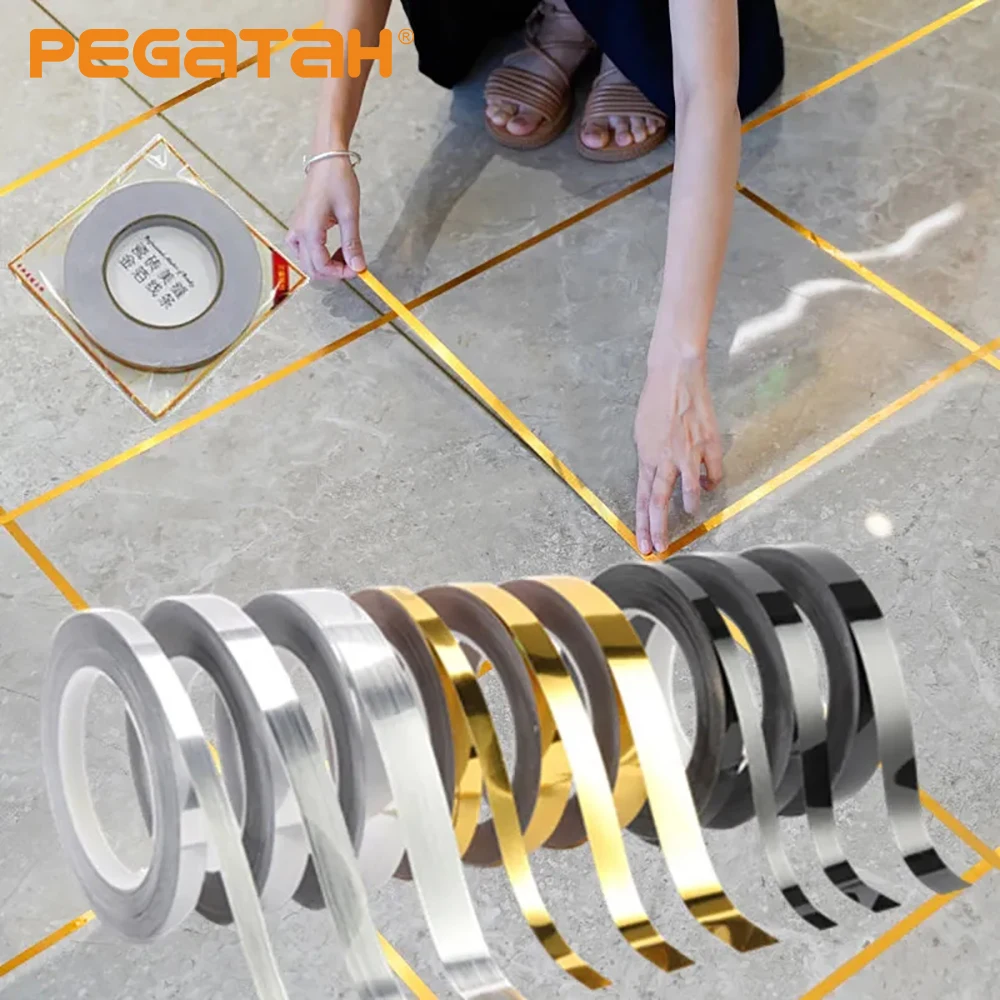 

50M Self-Adhesive Tile Stickers Floor Tile Strip Wall Stickers Home Decoration Tile Gap Tape Copper Foil Tape Strip Ceiling