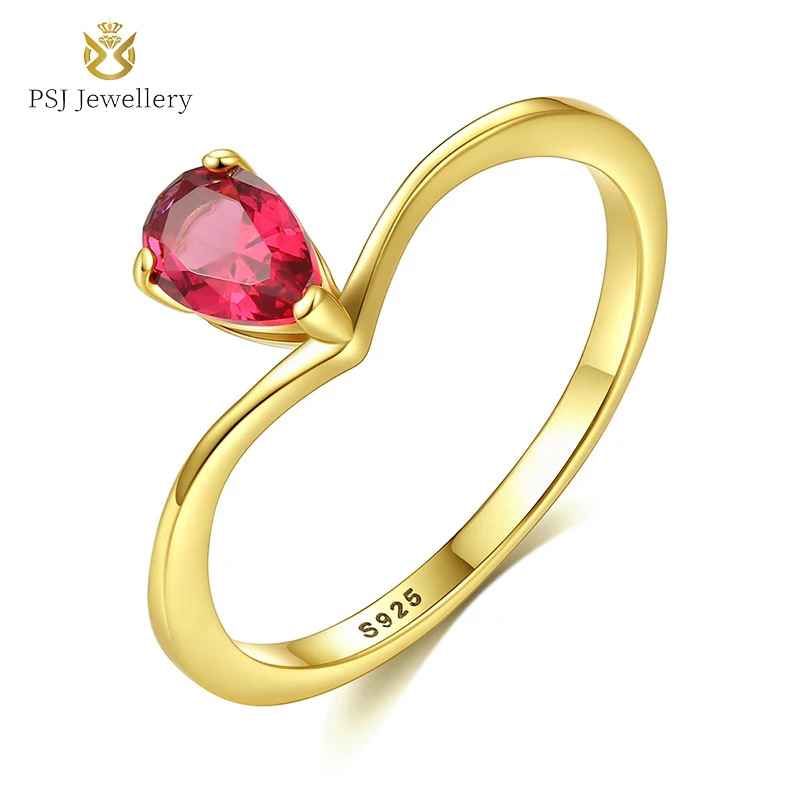 

PSJ Fashion Jewelry 18K Gold Plated Pink / Red Gemstone 925 Sterling Silver Rings for Women Girls