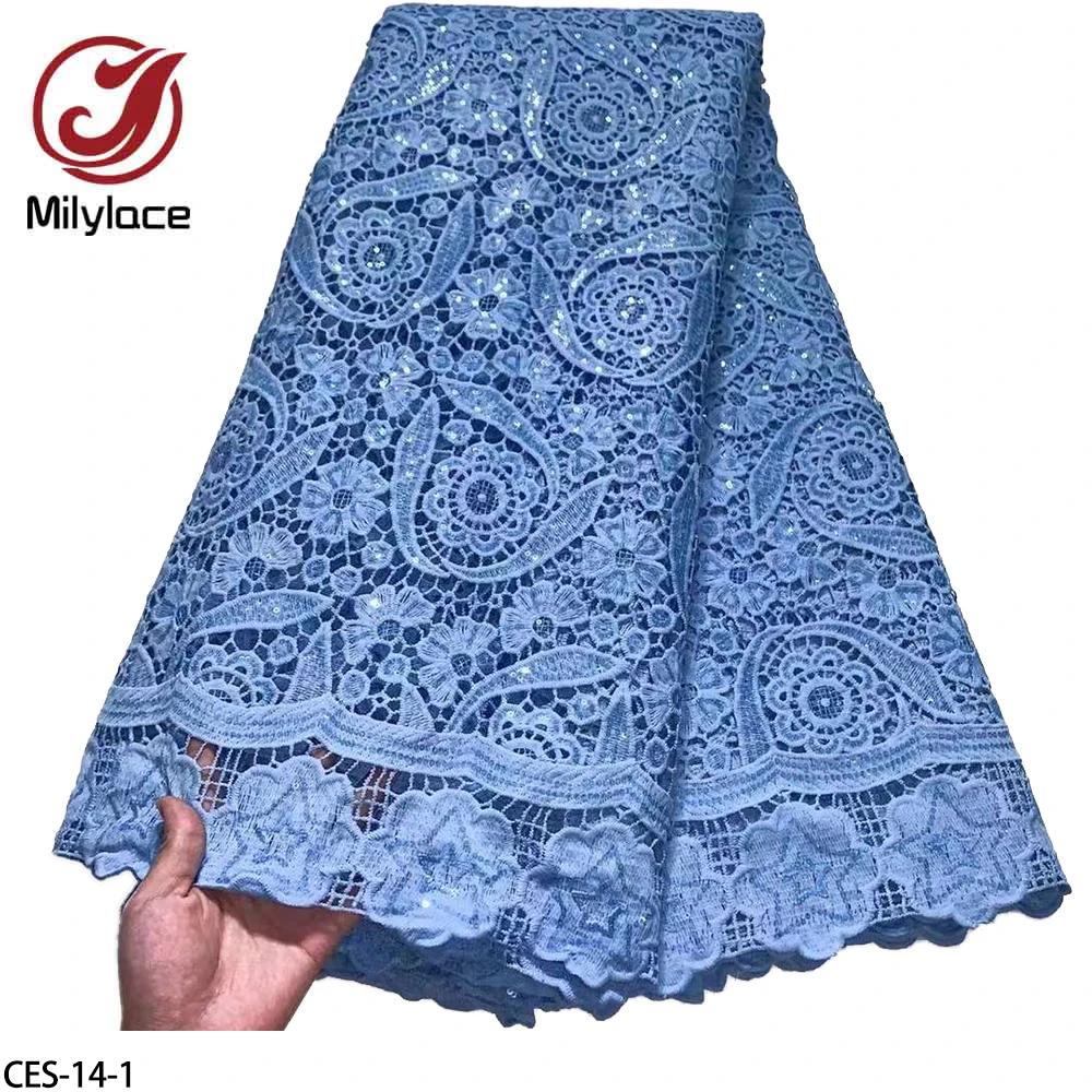 

New Desiger High Quatily Guipure Lace Fabric Cord sequins Lace Fabric with Water Soluble Lace Fabric for Wedding Dress CES-14