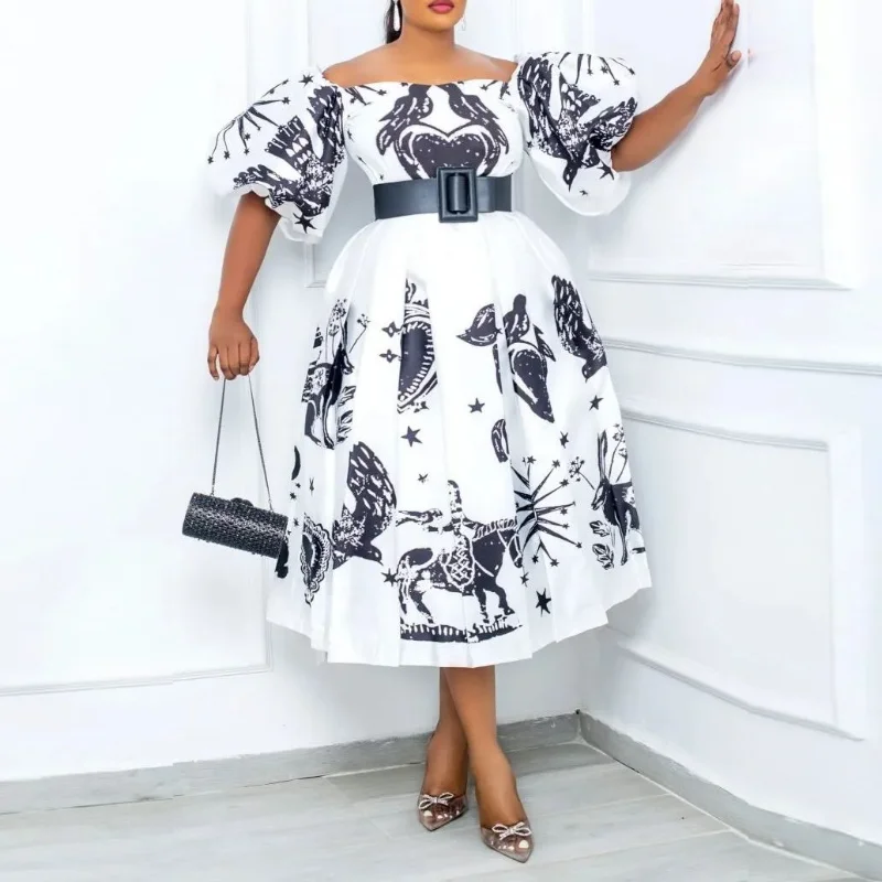 

African Dresses For Women 2023 Dashiki Summer Autumn Elegant Midi Dress Ladies Traditional African Clothing Fairy Dreaes