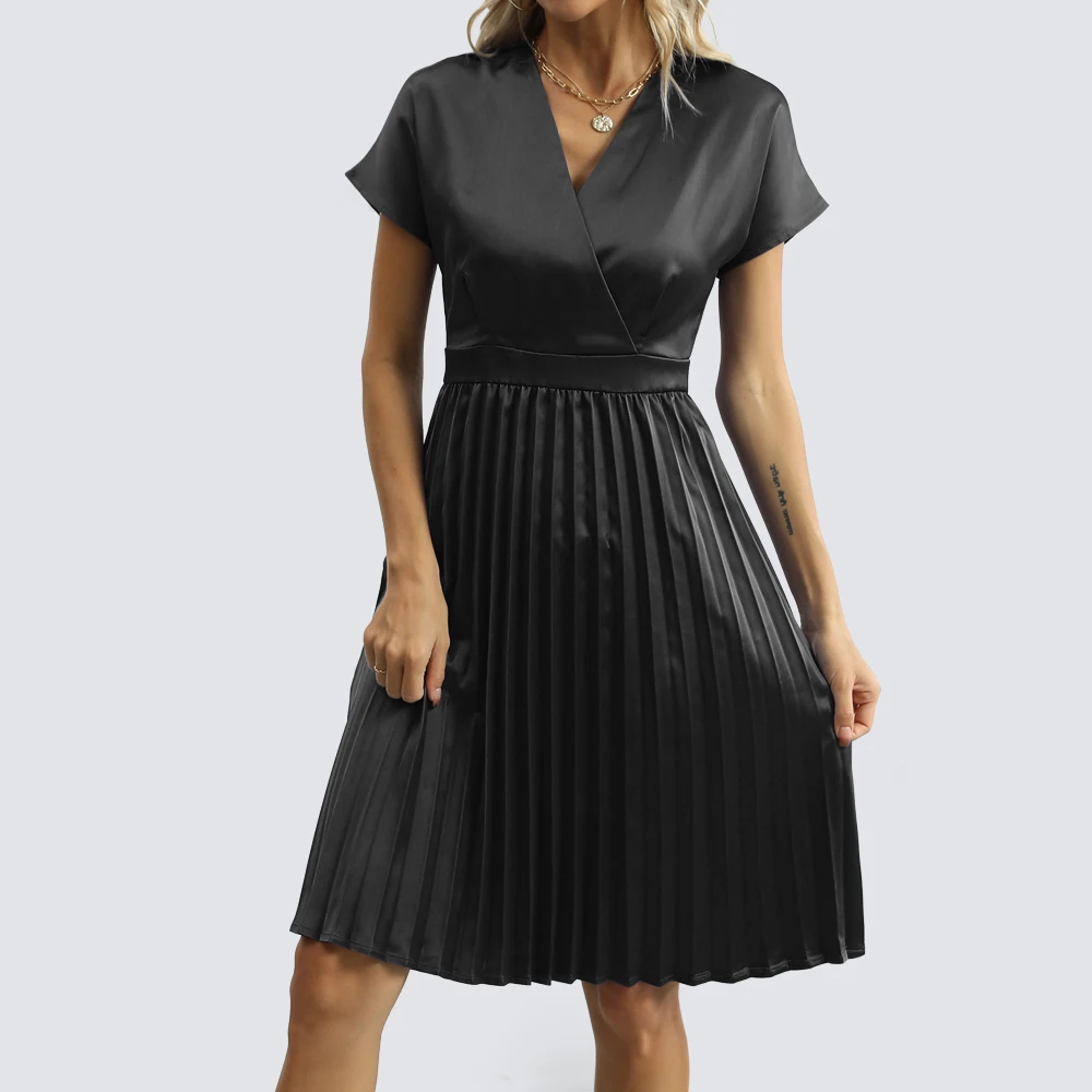 Летние женские модные однотонные плиссированные платья официальное коктейльное