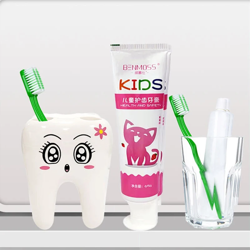 

1pc Cartoon 4 Holes Tooth Brush Storage Rack Base Multi-Function Teeth Shape Toothbrush Holder Shelf Kid Bathroom Accessories