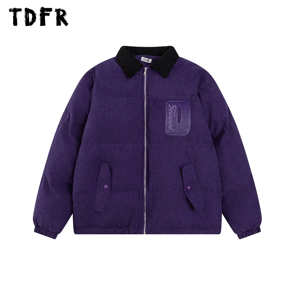 Вельветовая стеганая куртка с нашивкой и вышивкой мужская уличная зимняя