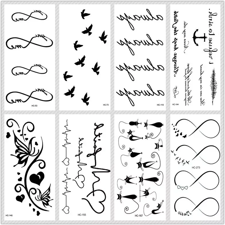 

Classic Black Tatoo Cat Bird Fake Tattoo Tatuajes Hand Tatouage Body Waterproof Temporary Tattoo Sticker Small Taty