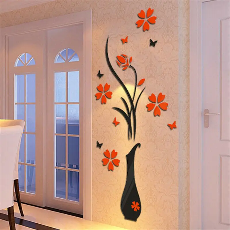 

3D Mirror Acrylic Wall Sticker Removable Flower Decal Home Room Decor 32x80 CM
