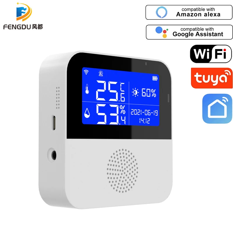 Датчик температуры и влажности Tuya Wi-Fi для умного дома ЖК-дисплей с индикатором