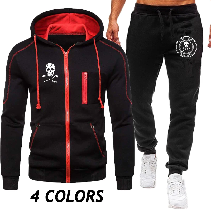 

2022 New Men's Fashion Sportswear Men's Spring and Autumn Mark Lona Skull Hoodie and Pants Vertical Zipper Jogging Sportswear