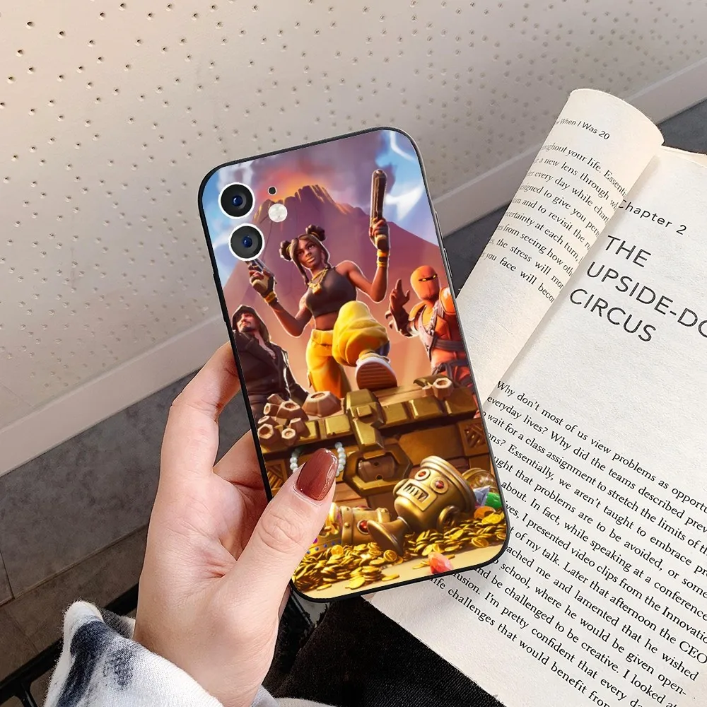 Чехол для телефона с мультяшной игрой F-Fortnites IPhone 16 15 14 13 Pro Max 11 12 мини-черный