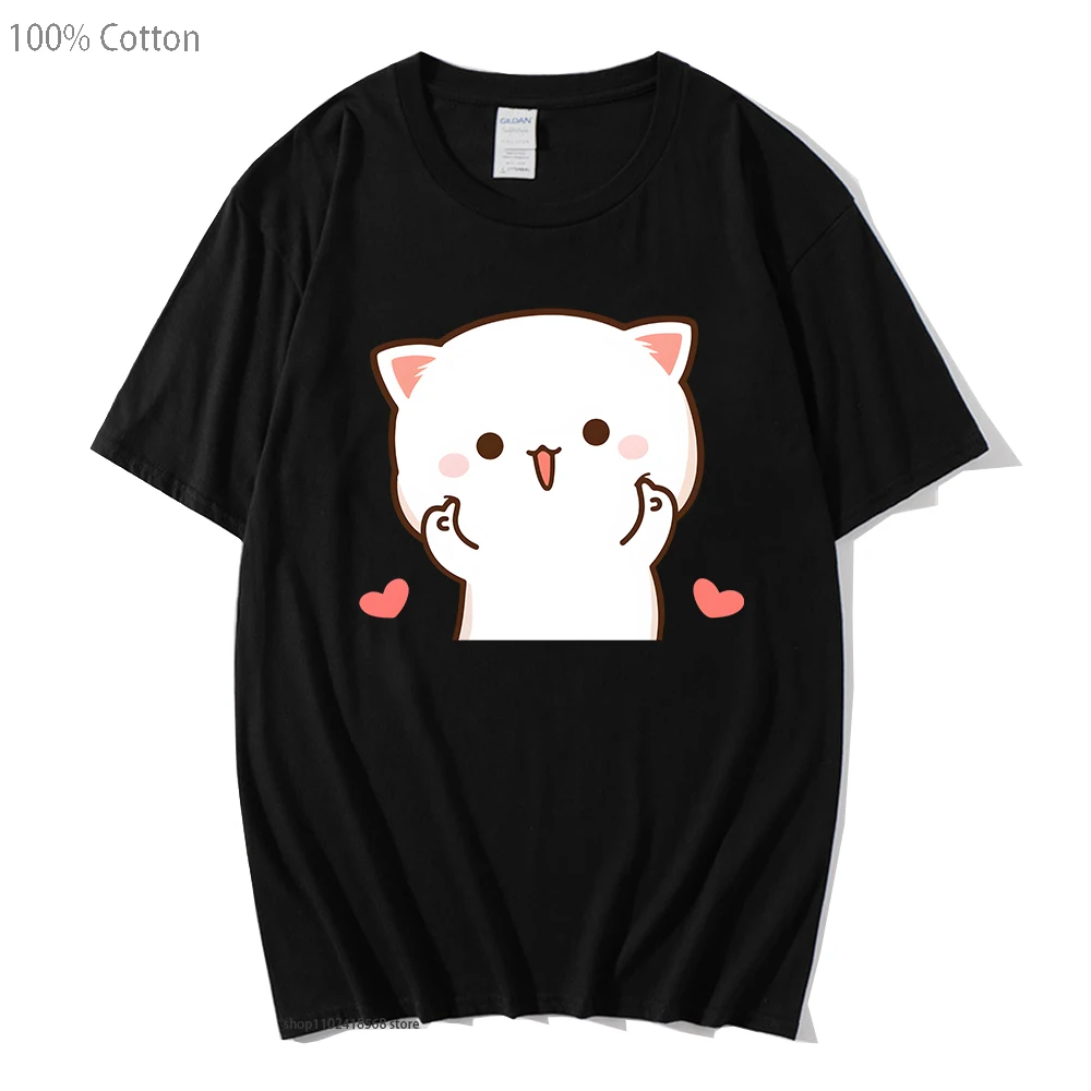 

Cute Peach and Goma Mochi Cat Tshirt Women Cartoon Print Shirts Female Girls Kawaii Clothes Funny Tees 100% Cotton Harajuku Tops