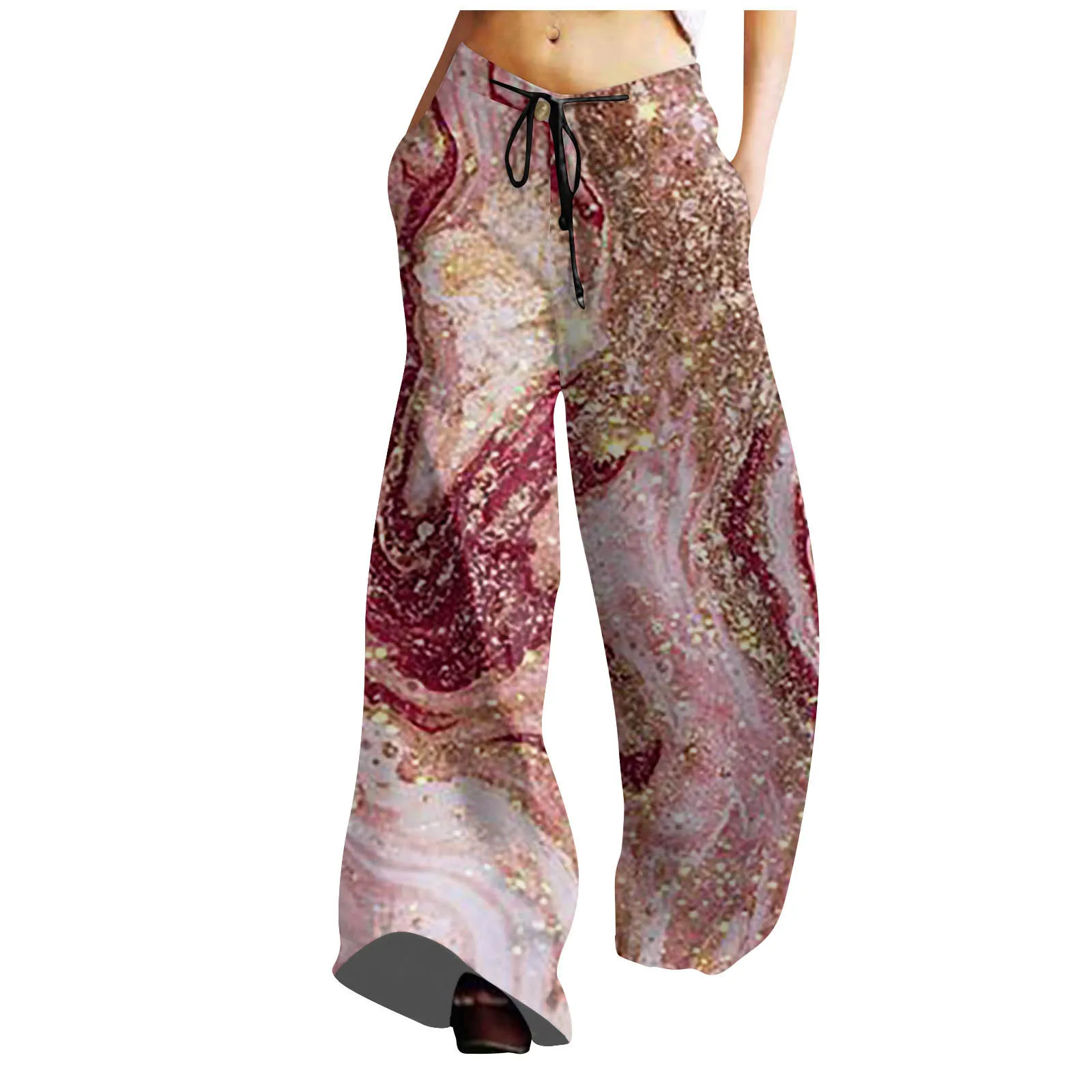 

women pants Casual Loose Drawstring Elastic Waist Wide Leg Pants Bohemian Style Print Beach Long Pants Fashion Elegant Lady Pant