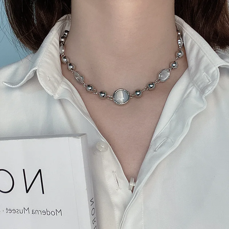 

Stainless Steel Opal Necklace Ins Spliced Neck Chain Light Luxury Design Summer Temperament Jewelry For Women