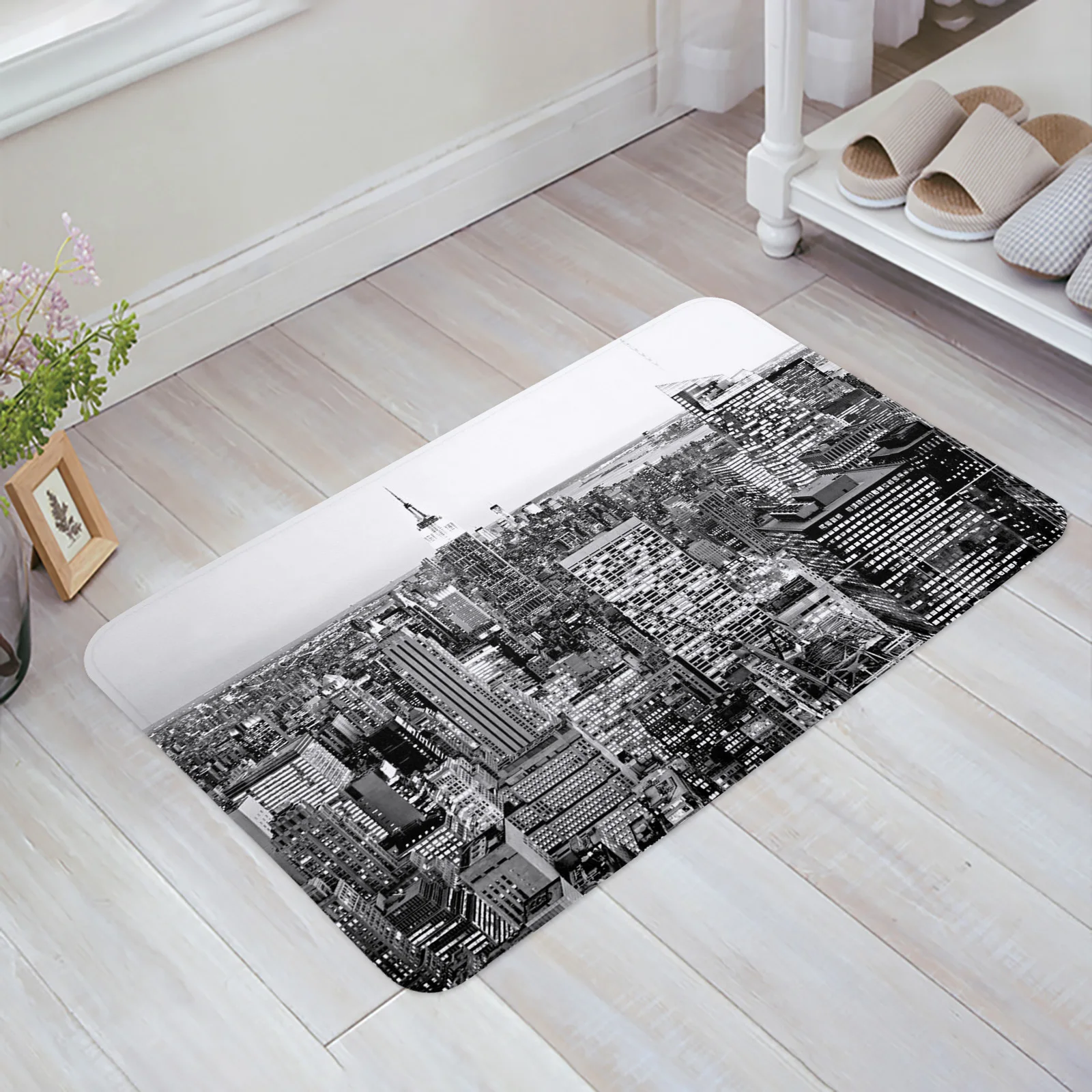 

Черно-белый коврик для входной двери с облаками и городским небом, современный домашний кухонный ковер для спальни, напольный декоративный ...