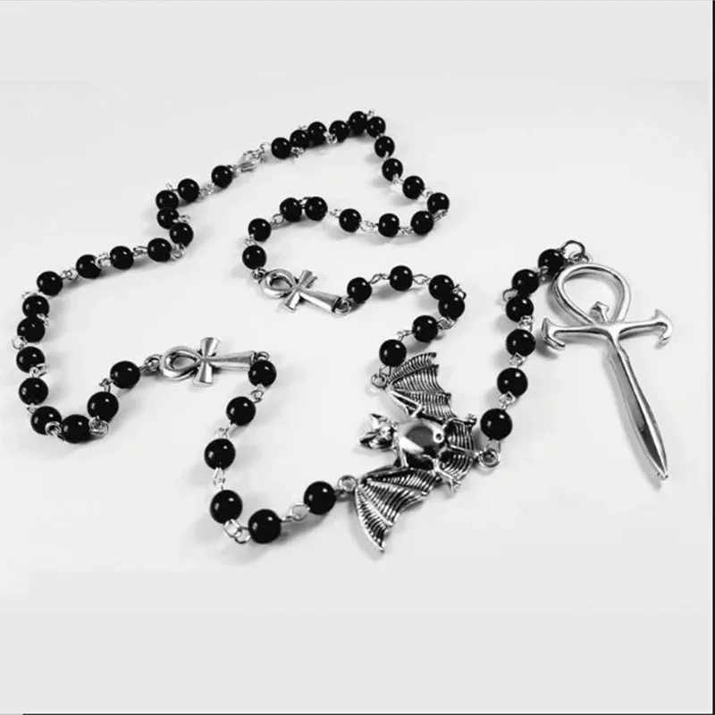 

Vamp Rosary Gothic vampire beaded necklace vampire egyptian trad goth jewelry handmade gift vampire rosary occult ankh beads