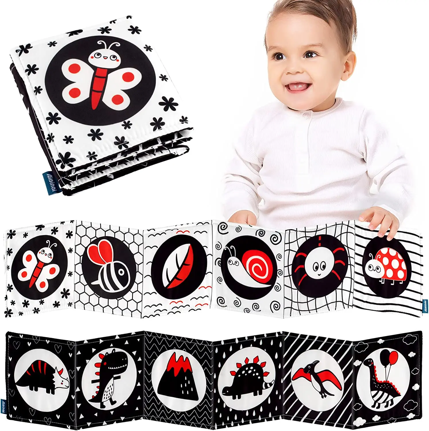 

Black and White High Contrast Baby Book Montessori Educational Toys for Newborn 0 12 Months Soft Sensory Cloth Book Crib Toys
