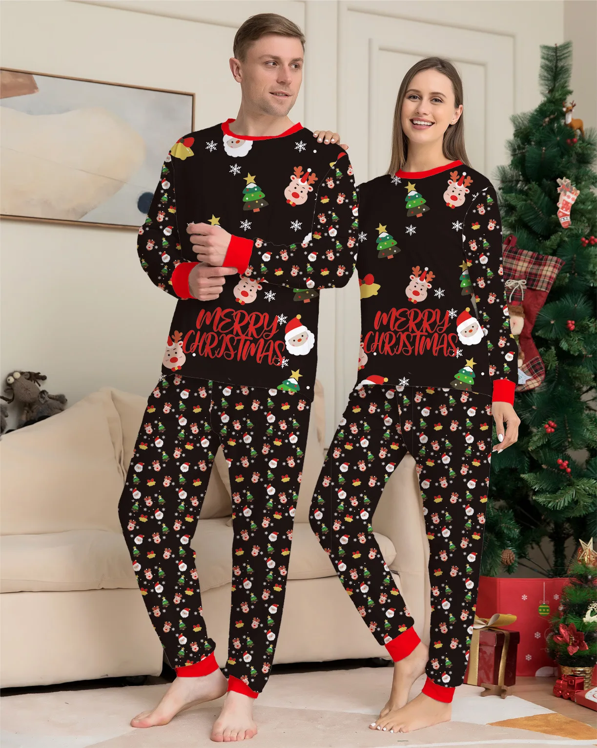 Xmas Family Matching Pajamas Set 2022 New Christmas Santa Claus Printed Print Adult Children Suit Baby Jumpsuit Family Suit