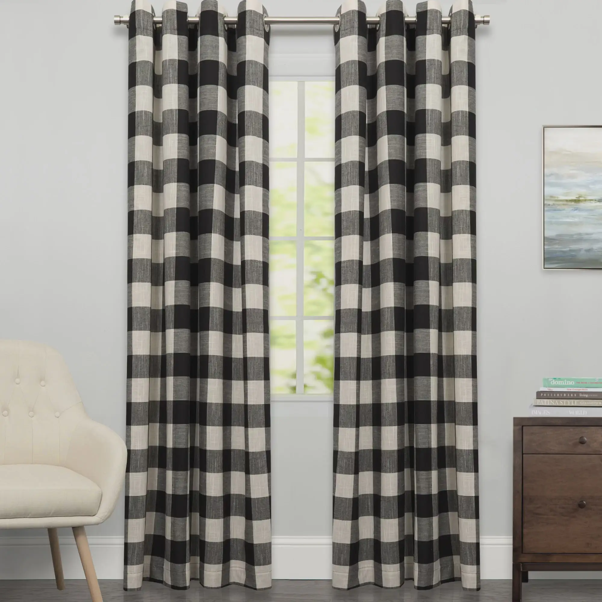 

Courtyard Grommet Plaid Window Curtain Single Panel 84"x53"