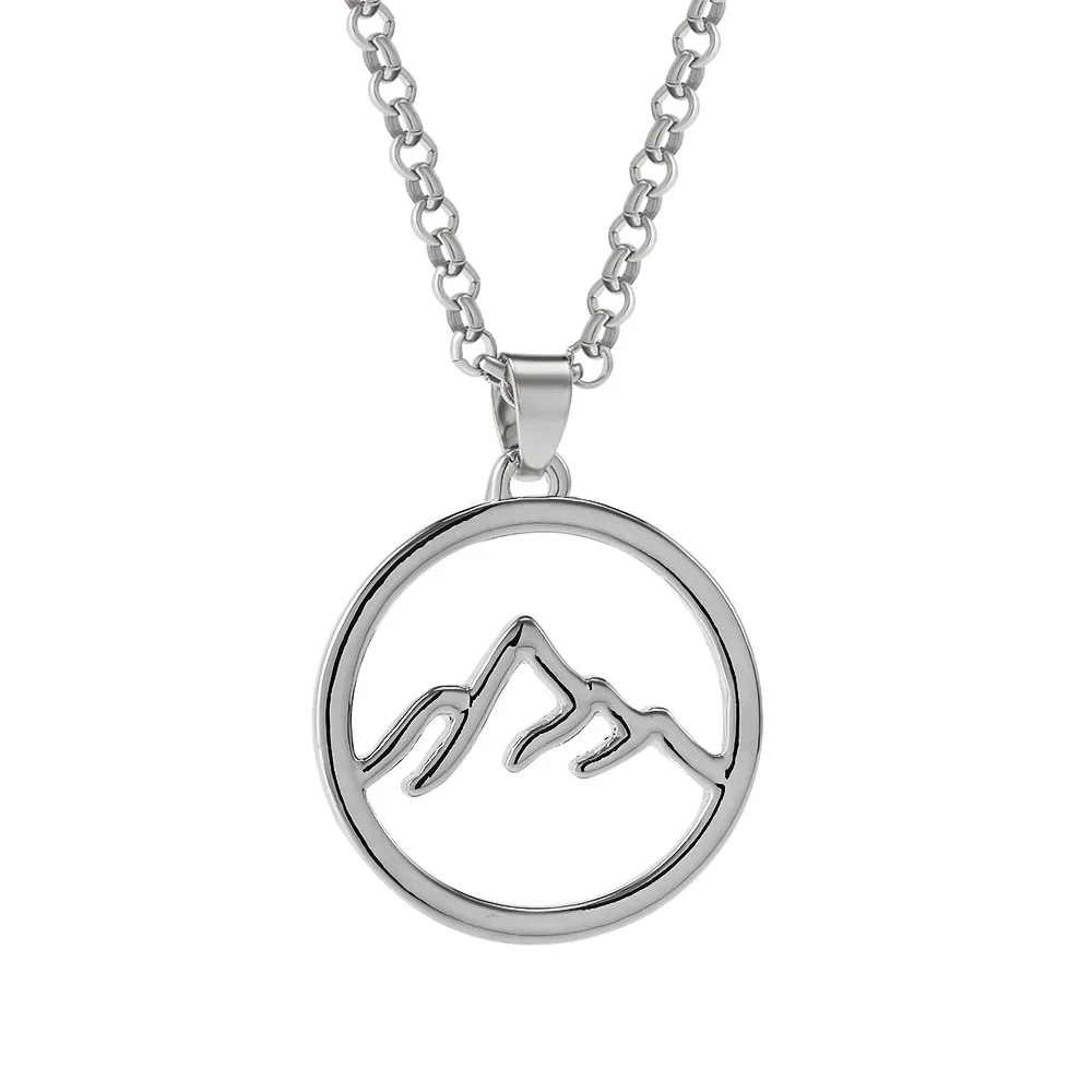 

Hollow hill mountain peak sunrise charm pendant necklace snow mountain necklace fashion simple outdoor landscape gift jewelry