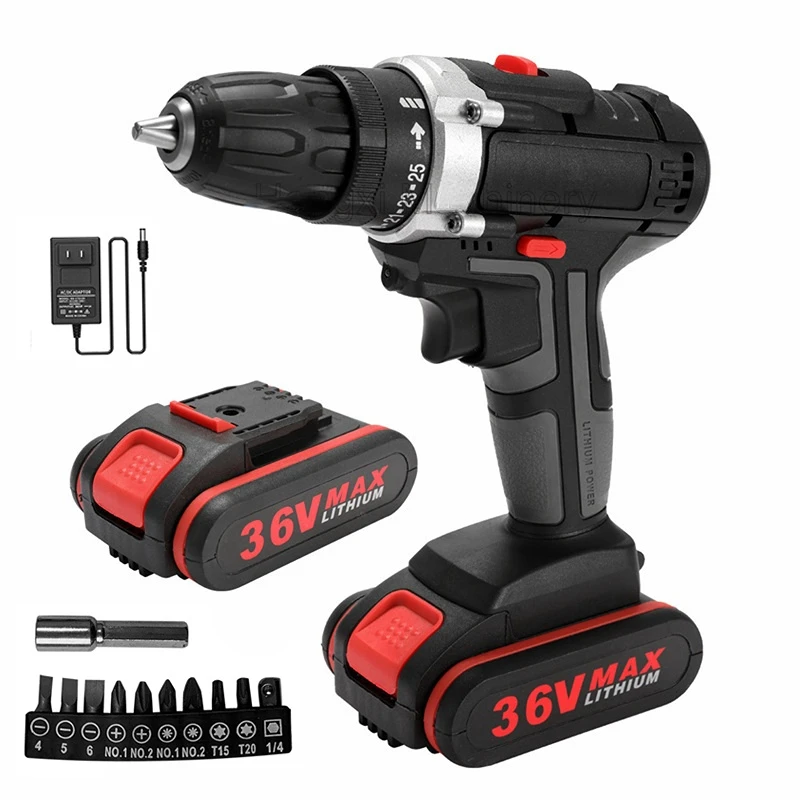 36V 1000W Electric Impact Drill 2 in 1 Electric Cordless Lithium-Ion Battery Mini Electric Power Screwdriver 2 Speed Power Tools 1