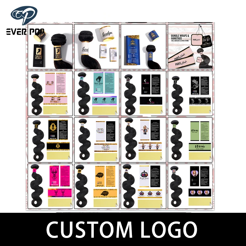 

Custom Logo Diversified Wig Packaging Set Label Sticker Hang Tag Thank You Card Collection