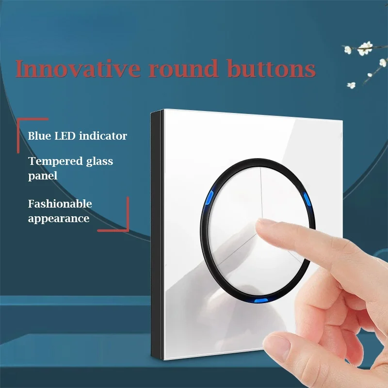 

86 type 1 2 3 4 gang 1 2 way white Toughened glass reset switch panel with LED lamp concealed wall socket EU standard USB TV