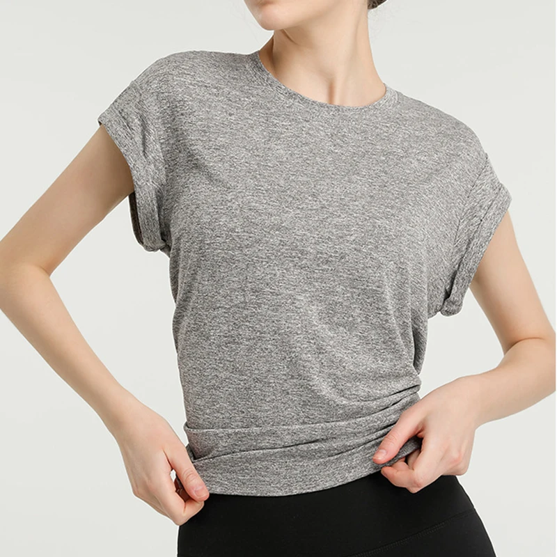 Women's Yoga Short Sleeve Fitness Sports Running Split Back Elastic Tank Top