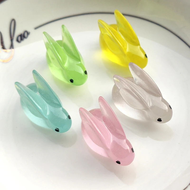 

10Pcs Luminous Bunny DIY Jewelry Accessories Miniature Cream Glue Small Sculpture Resin Decorative Accessories