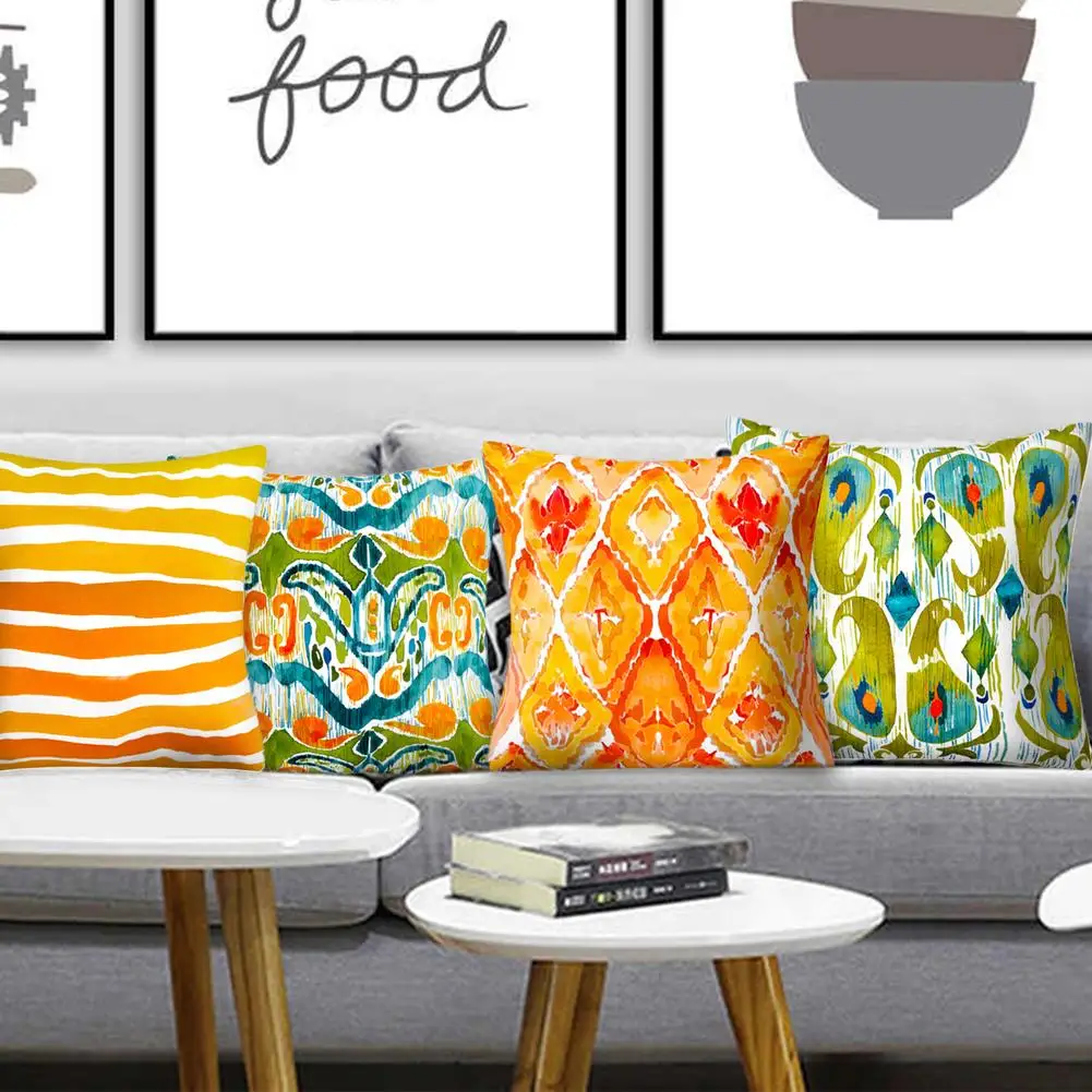 

[ NEW ARRIVAL 4pcs Retro Watercolor Pillow Cases National Style Pillowcases Linen Cushion Covers For Sofa Living Room Decoration