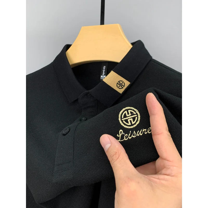 

Мужская хлопковая футболка-поло с коротким рукавом, с вышивкой