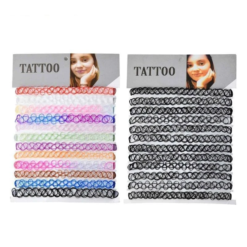 12PCS Hot Sell Vintage Hippy Stretch Tattoo Choker Necklace Elastic Chocker Fishing Line