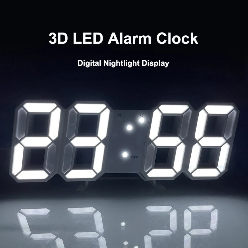 

3D LED Digital Alarm Clock Three-dimensional Wall Clock Hanging Watch Table Snooze Electronic Clocks Living Room Desk Home Decor