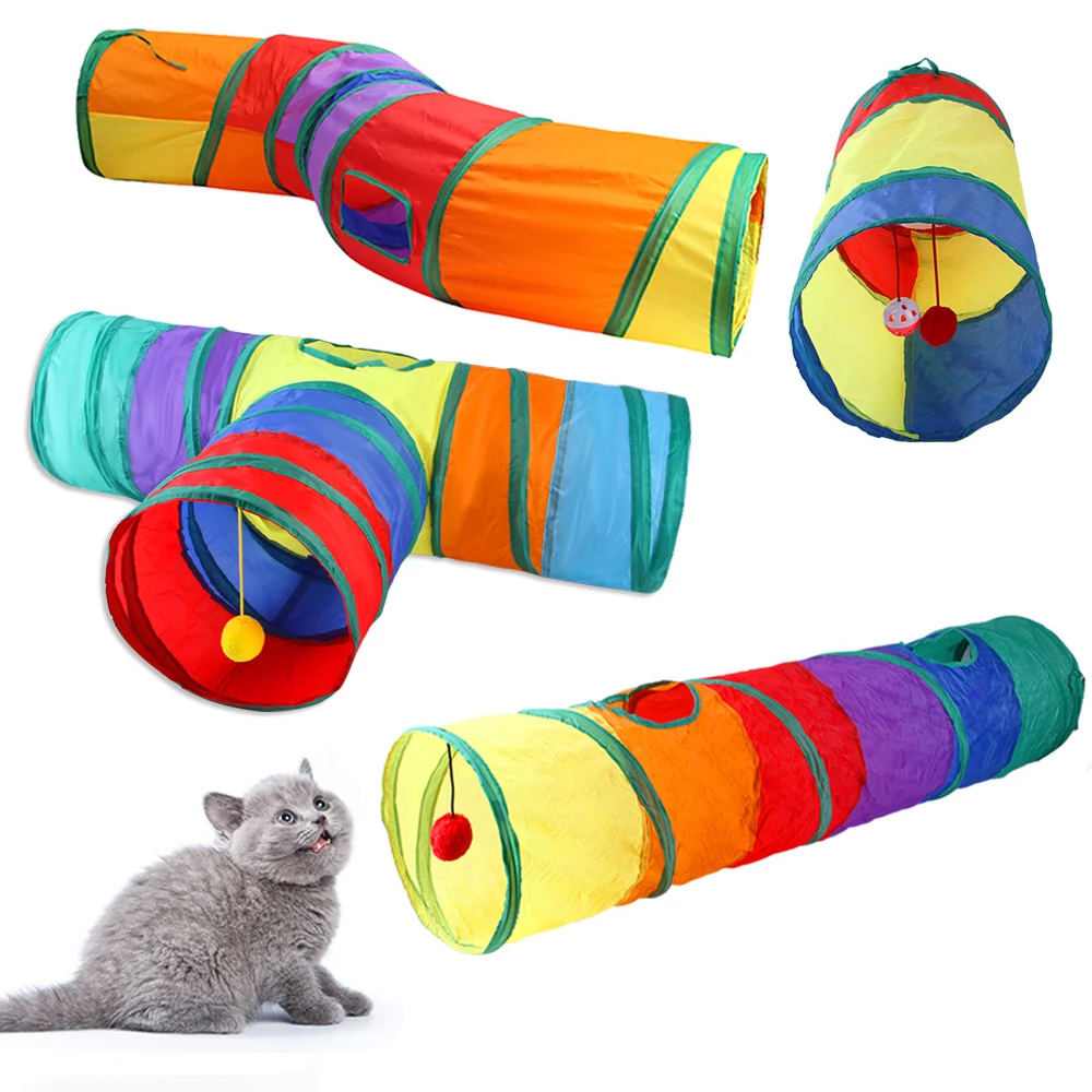 

Ball Cat Tube With Kitten Interactive Collapsible Training Accessories Crinkle Tunnel Pat Games Tunnel Play Toy Foldable