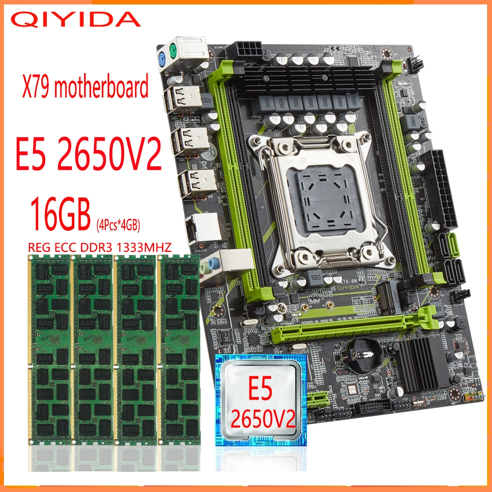 Qiyida X79 материнская плата с XEON E5 2650 V2 4 шт. x ГБ = 16 Гб DDR3 1333 REG ECC оперативная память