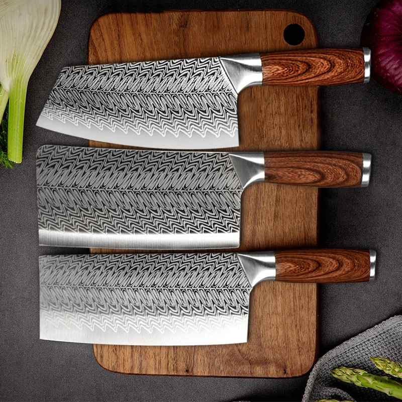 

Набор кухонных ножей шеф-повара из дамасской нержавеющей стали, профессиональные китайские резаки для мяса, рыбы, нарезки овощей, мясника, м...