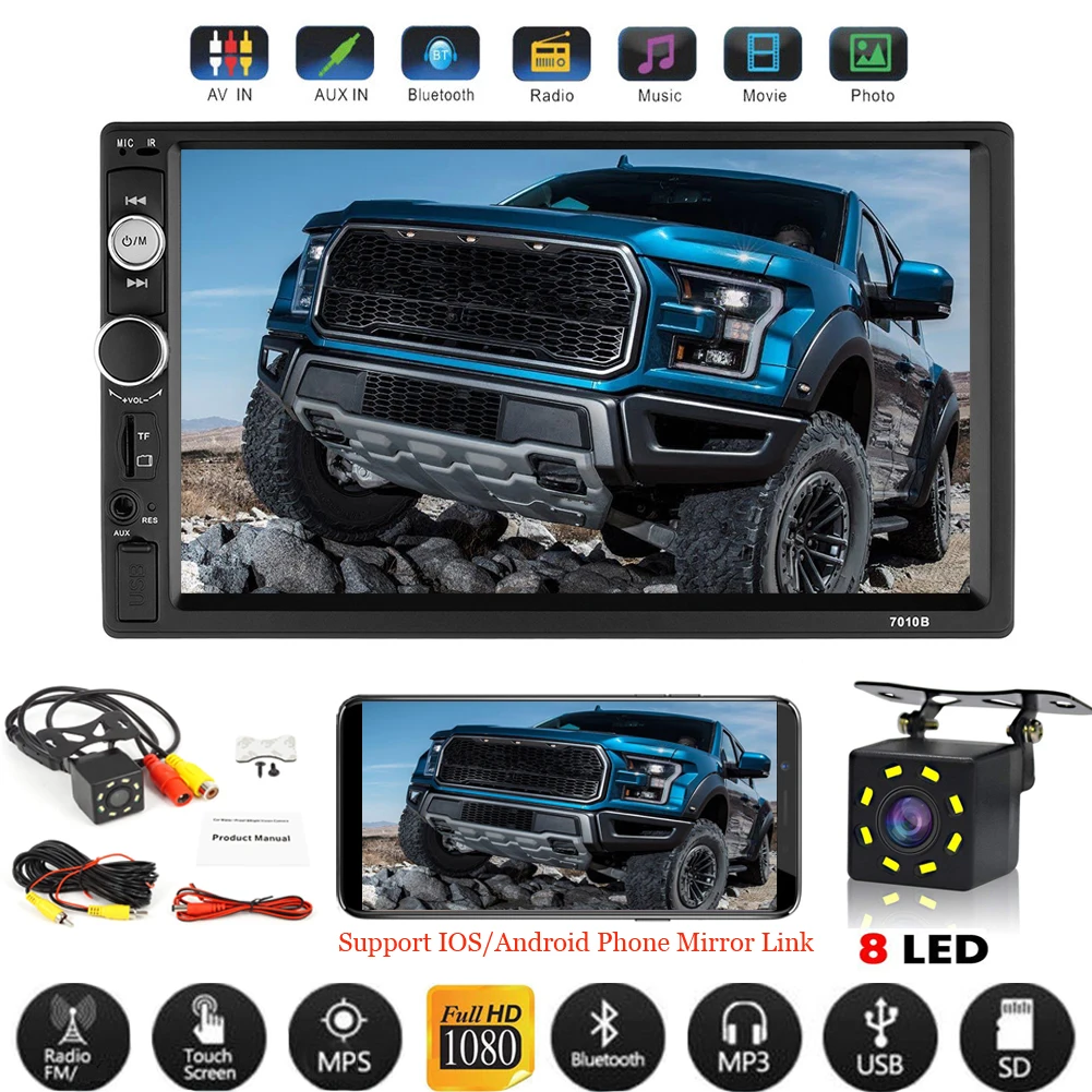 

2DIN HD 7-дюймовый сенсорный экран автомобильное стерео радио FM MP5/4/3 плеер с резервной камерой заднего вида MirrorLink