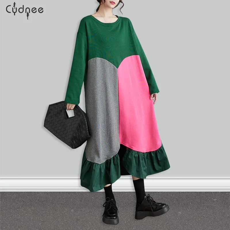 Модное женское платье-рубашка в стиле пэчворк большого размера