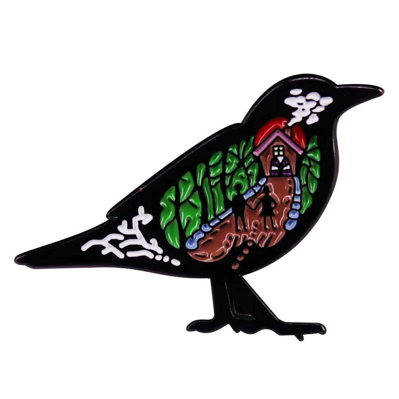 

Cartoon Bird Forest Cabin Enamel Brooch Pin Brooches Lapel Pins Alloy Badge Exquisite Denim Jacket Jewelry Accessories